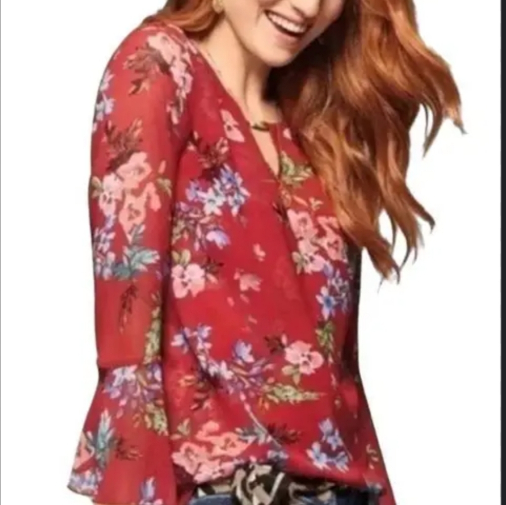 CAbi Red Floral Blouse - Picture 2 of 12